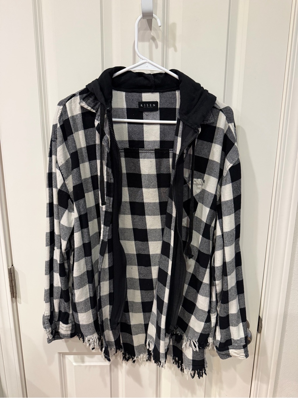Risen Black & White Plaid Hooded Button-Down Shirt